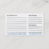 薬学の薬剤師の薬物のリストの名刺 名刺 (裏面)