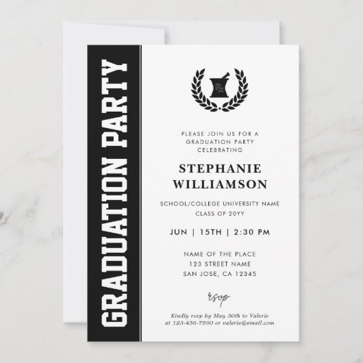 薬学モダン校はっきりした卒業写真 招待状 (正面)