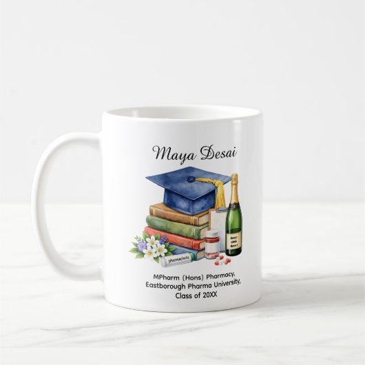 🎓薬学卒業お祝い 名前と学位をカスタマイズ コーヒーマグカップ (左)
