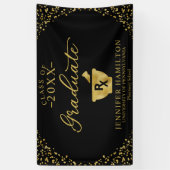 薬学学校ブラック金ゴールド卒業 横断幕 (縦)