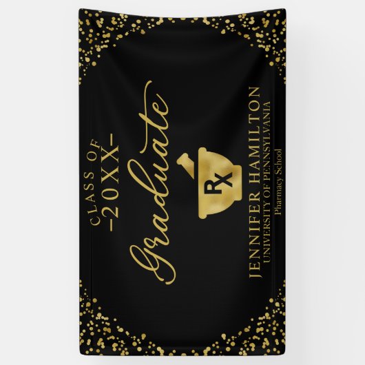 薬学学校ブラック金ゴールド卒業 横断幕 (縦)