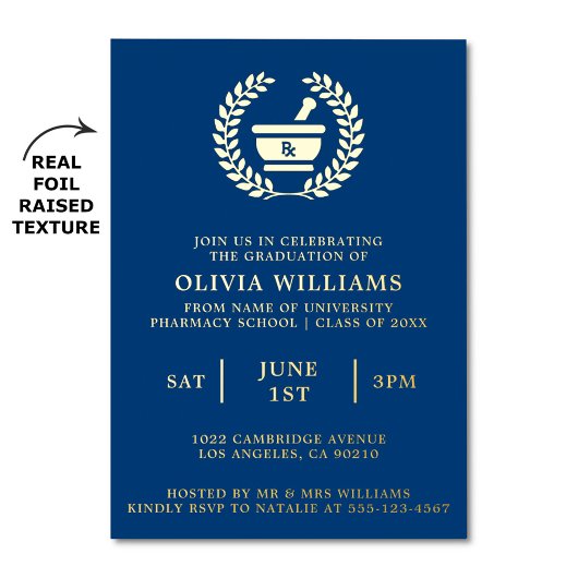 薬学学校海軍金ゴールド卒業会 箔招待状