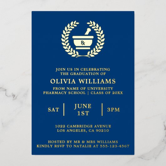 薬学学校海軍金ゴールド卒業会 箔招待状 (正面)