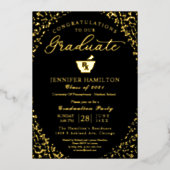 薬学部卒業パーティー ブラックゴールド 箔招待状 (正面)