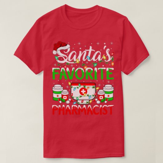 薬局おもしろい愛好家クリスマスパジャマサンタ薬剤師 Tシャツ (デザイン正面)
