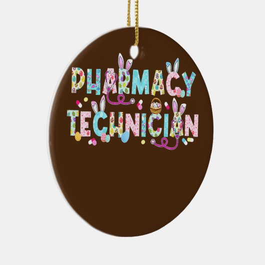 薬局おもしろい技術者バニー薬剤師ハッピー セラミックオーナメント (右)