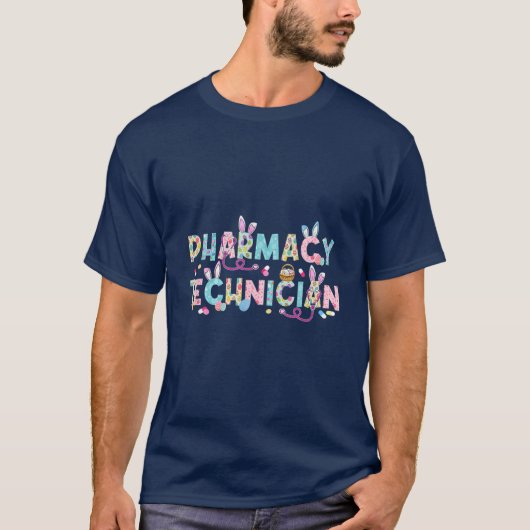 薬局おもしろい技術者バニー薬剤師ハッピーE Tシャツ (正面)