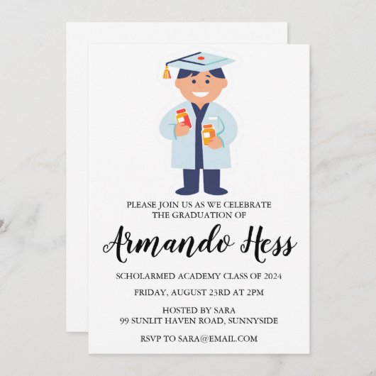 薬局の卒業式への招待 招待状 (正面/裏面)