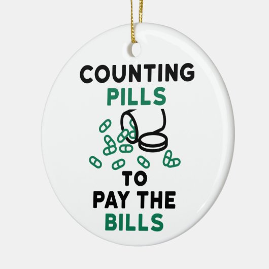 薬局の技術手形の支払いにピルを数える セラミックオーナメント (左)