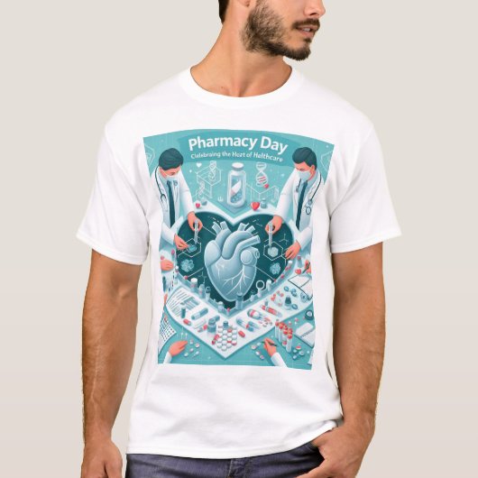 「薬局の日:祝の医療ハート Tシャツ (正面)