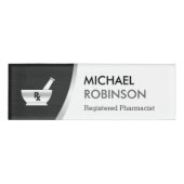 薬局の薬剤師のロゴモダンブラックシルバー 名札 (正面)