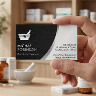 薬局の薬剤師のロゴモダン- Black Silver マグネット名刺