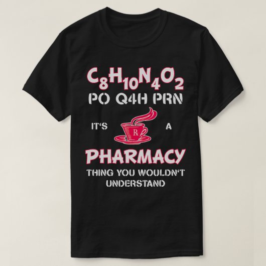 薬局のPharm Techカフェイン Tシャツ (デザイン正面)