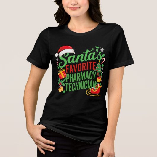 薬局クリスマスサンタお気に入りのー薬学技術 トライブレンドＴシャツ (正面)