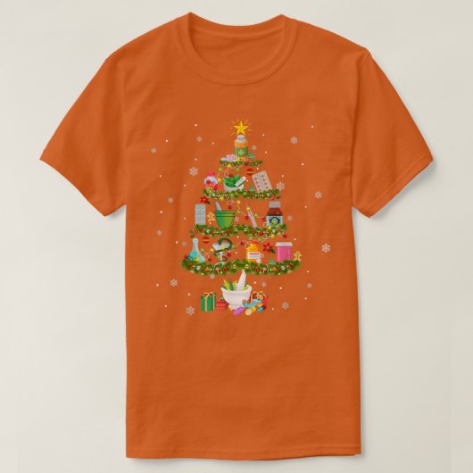 薬局クリスマスツリー薬剤師おもしろい Tシャツ (デザイン正面)