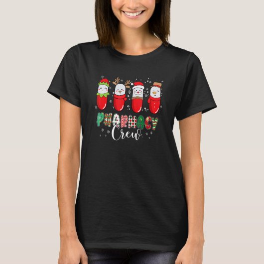 薬局クルーのクリスマスピル・雪だるま・トナカイ・サンタ Tシャツ (正面)