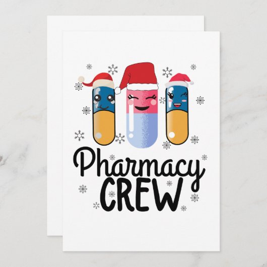 薬局クルー。薬剤師クリスマスTシャツ 招待状 (正面/裏面)