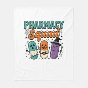 薬局チームのハロウィン ヴィンテージ ベクターTシャツ デザイン フリースブランケット