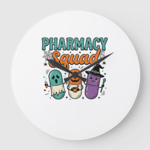 薬局チームのハロウィン ヴィンテージ ベクターTシャツ デザイン ラージ壁時計
