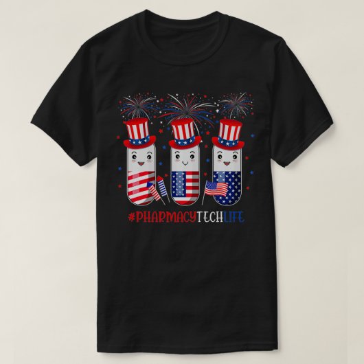 薬局テックおもしろいピルアメリカ愛国的4O Tシャツ (デザイン正面)