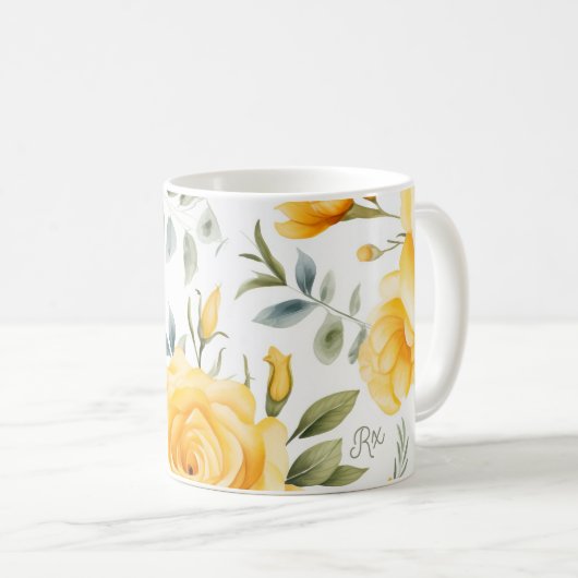薬局パーソナライズされたマグイエローローズ コーヒーマグカップ (正面右)