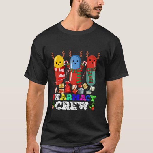 薬局ピルクリスマスライト薬局者薬局クルー Tシャツ (正面)