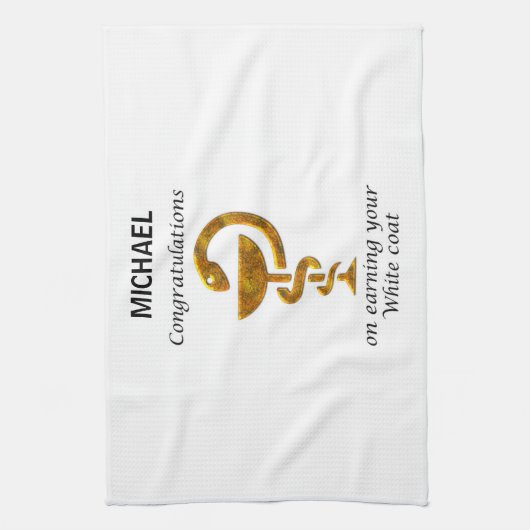 薬局ホワイトコート式おめでとうございます キッチンタオル (縦)