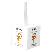 薬局ホワイトコート式おめでとうございます キューブオーナメント (裏面アングル)