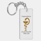 薬局ホワイトコート式おめでとうございます キーホルダー (正面左)