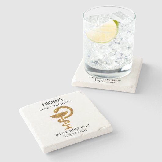 薬局ホワイトコート式おめでとうございます ストーンコースター (横)