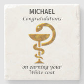 薬局ホワイトコート式おめでとうございます ストーンコースター (正面)