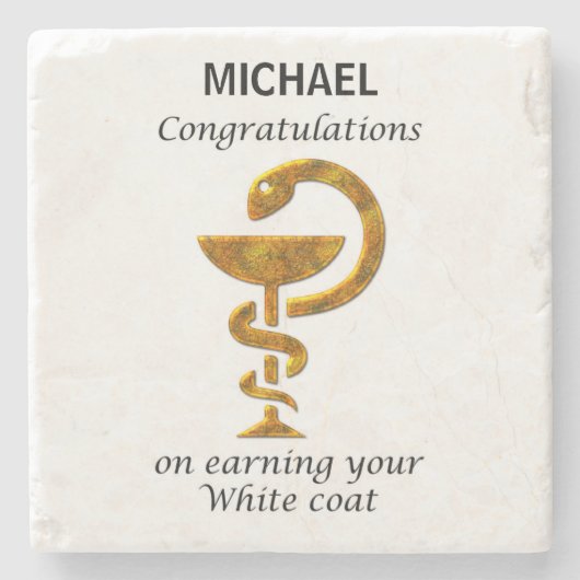 薬局ホワイトコート式おめでとうございます ストーンコースター (正面)