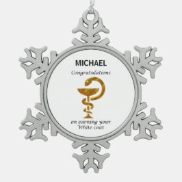 薬局ホワイトコート式おめでとうございます スノーフレークピューターオーナメント