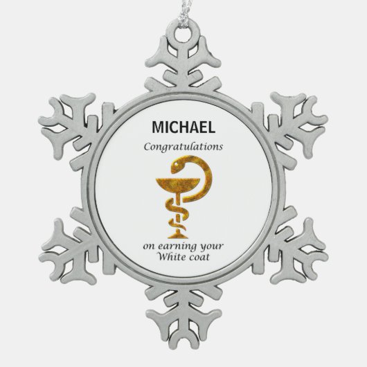 薬局ホワイトコート式おめでとうございます スノーフレークピューターオーナメント (正面)