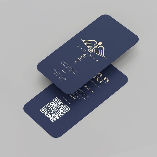 薬局モダン医局ダークブルー金ゴールド 名刺