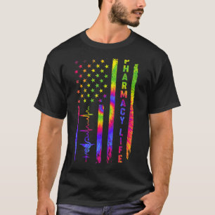 薬局ライフ薬剤師アメリカ国旗絞り染め Tシャツ
