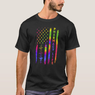 薬局ライフ薬剤師アメリカ国旗絞り染め Tシャツ