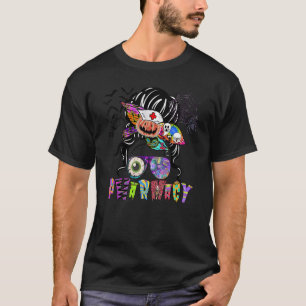 薬局不気味Messy Bun Women薬剤師ハロー Tシャツ