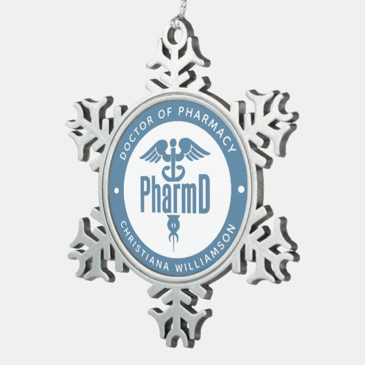 薬局卒業薬剤師PharmD医師 スノーフレークピューターオーナメント (右)