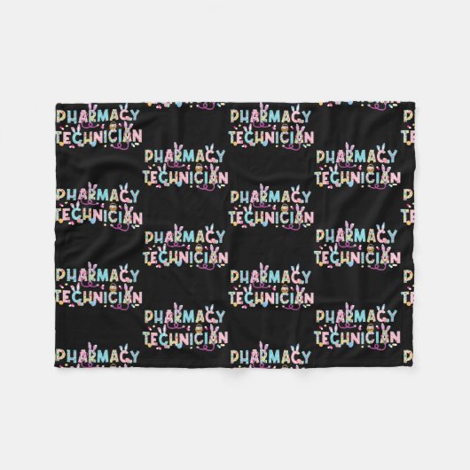 薬局技おもしろい術者バニー薬剤師ハッピー フリースブランケット (正面(横))