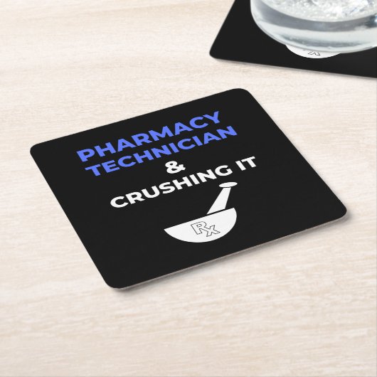 薬局技術者と粉砕 スクエアペーパーコースター (アングル)