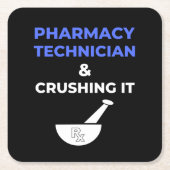 薬局技術者と粉砕 スクエアペーパーコースター (正面)