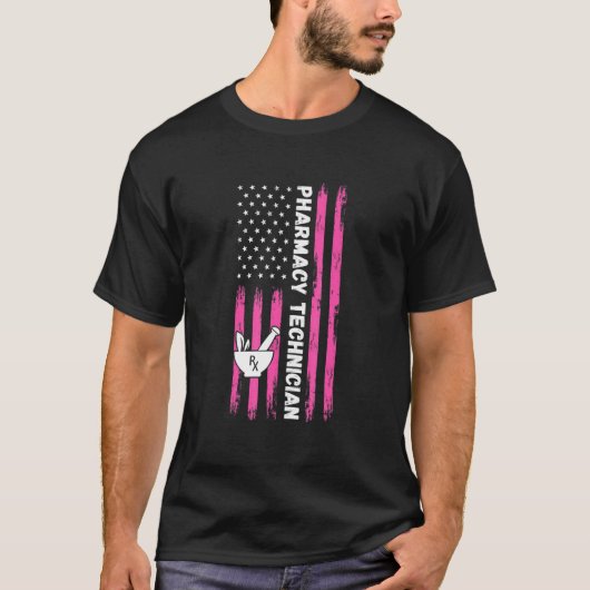薬局技術者アメリカ国旗 Tシャツ (正面)