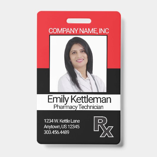 薬局技術者フォトバッジ – 赤と黒 バッジ (表面)
