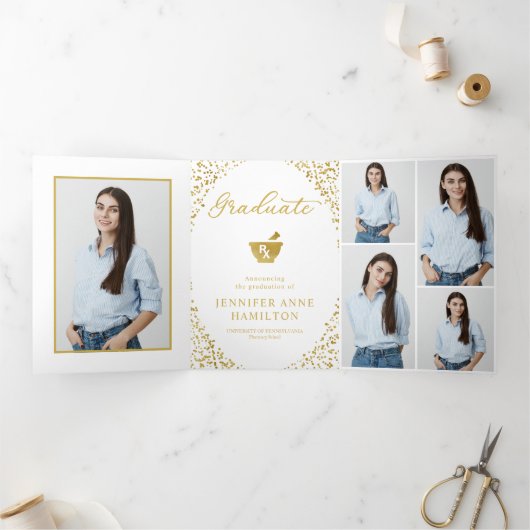 薬局7写真卒業パーティー招待状 三つ折り招待状 (内部)