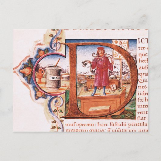 薬屋を描いた歴史的イニシャル「D」 ポストカード (正面)