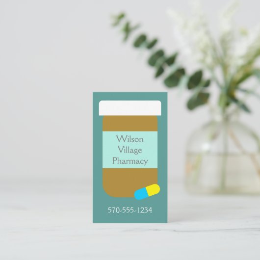 薬店時間処方薬ボトル 名刺 (スタンド正面)