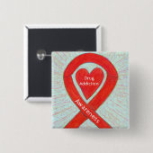薬物中毒認識度赤いハートリボンピン 缶バッジ (正面&裏面)