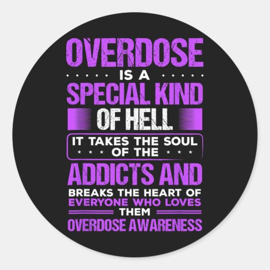 薬物乱用パープルリボン中毒オーバードーズ認識度 ラウンドシール (正面)