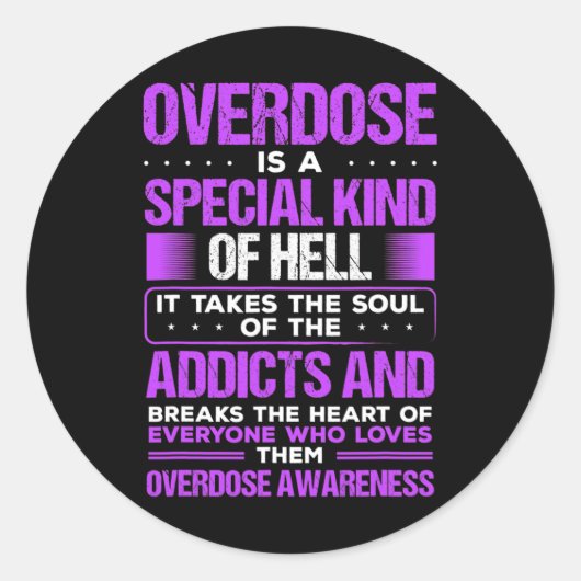 薬物乱用パープルリボン中毒オーバードーズ認識度 ラウンドシール (正面)